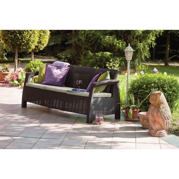 Tamno smeđa vrtna sofa od umjetnog ratana Corfu – Keter-image-1