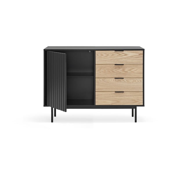 Crna/u prirodnoj boji niska komoda u dekoru hrasta 108x80 cm Sierra – Teulat-image-4