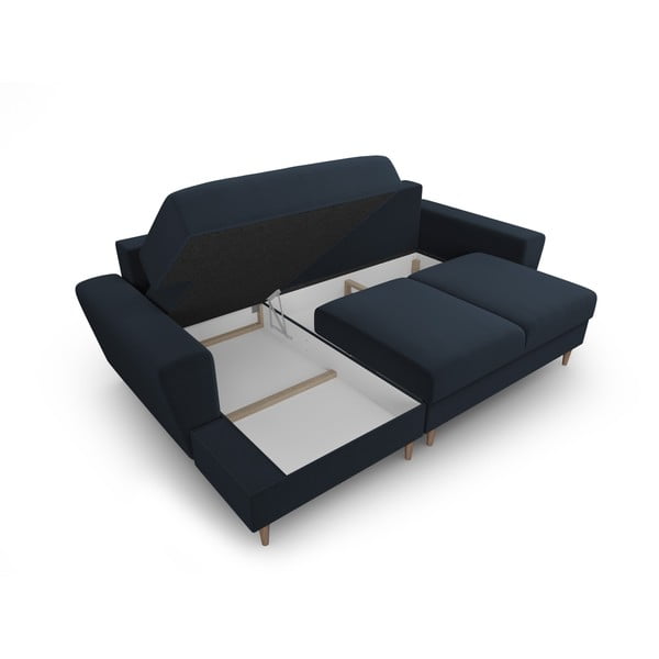 Tamno plava baršunasti sklopiva/s prostorom za odlaganje kutna garnitura (s lijevim kutom/s ležaljkom) Kyoto – Cosmopolitan Design-image-3