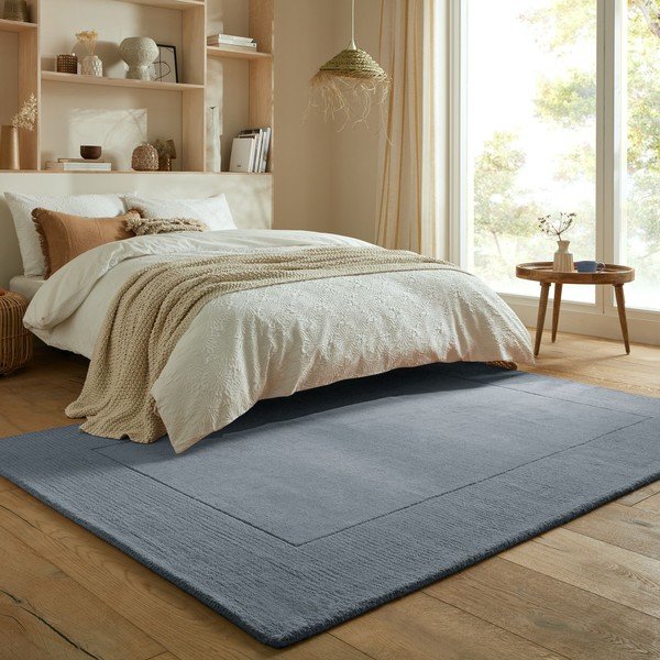 Tamno plavi ručno rađen vunen tepih 120x170 cm Textured Wool Border – Flair Rugs-image-1