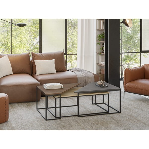 Stolići za kavu u setu 3 kom s pločom stola u dekoru oraha u prirodnoj boji 70x110 cm Titan – Marckeric-image-1