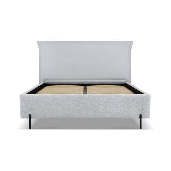 Sivi tapecirani bračni krevet s prostorom za pohranu s podnicom 180x200 cm Armie – Milo Casa-image-2