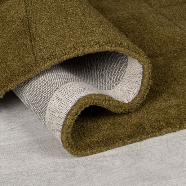 Kaki zelena ručno rađena vunena staza 60x230 cm Checkerboard – Flair Rugs-image-2