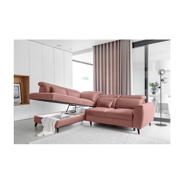 Ružičasta baršunasti sklopiva/s prostorom za odlaganje kutna garnitura (s lijevim kutom/u obliku slova L) Noble – ELTAP-image-3