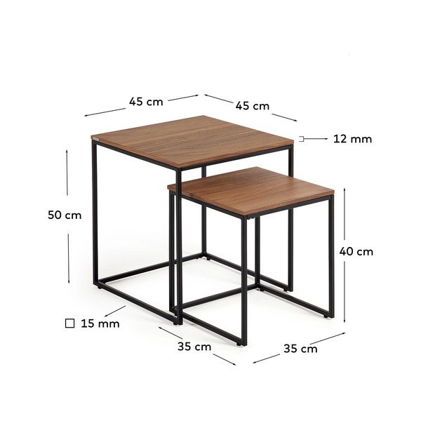 Pomoćni stolići u setu 2 kom s pločom stola u dekoru oraha 45x45 cm Yoana – Kave Home-image-4