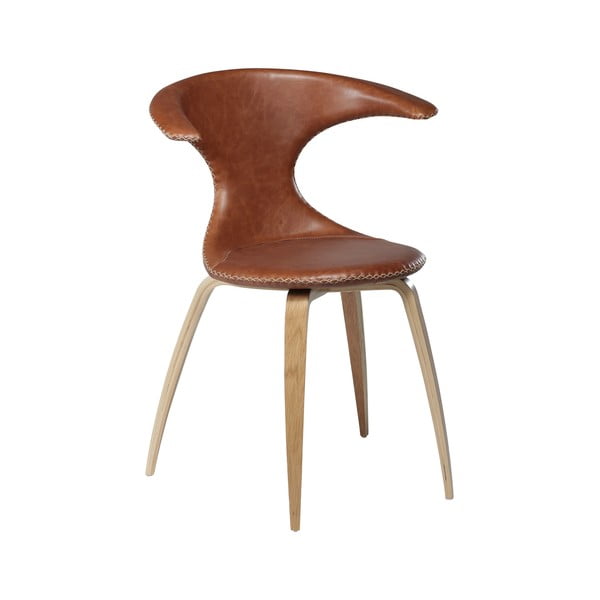 Smeđa kožna stolica za blagovanje s prirodnom bazom DAN – FORM Denmark Flair