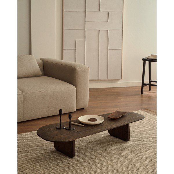 Tamno smeđi stolić za kavu od punog hrasta 64x146 cm Pirita – Kave Home-image-1