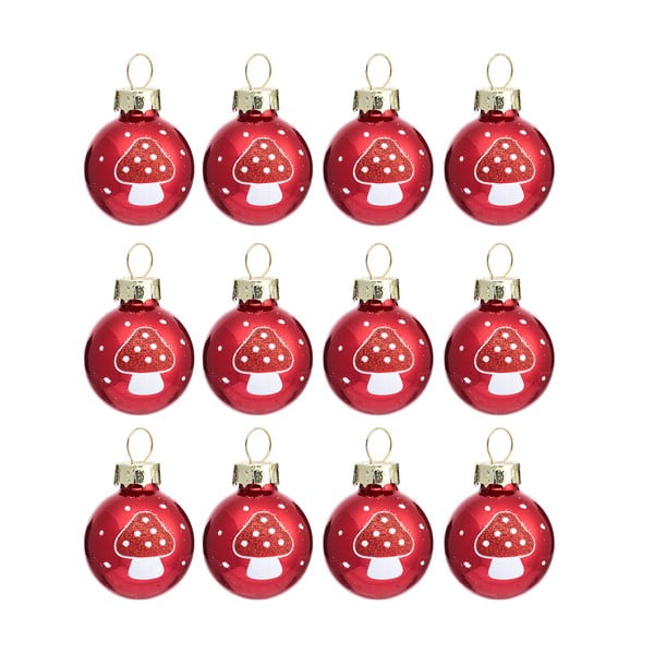 Stakleni ukrasi za božićno drvce u setu 12 kom Mushroom Mini – Sass & Belle