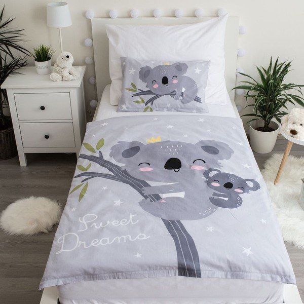 Siva pamučna dječja posteljina za dječji krevetić 100x135 cm Koala "Sweet Dreams" – Jerry Fabrics-image-1