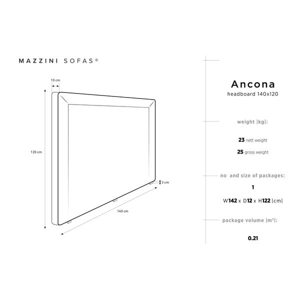 Krem uzglavlje Mazzini Sofas Ancona, 140 x 120 cm-image-4