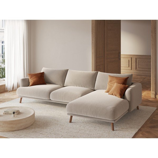 Bež baršunasta kutna garnitura (s desnim kutom/s ležaljkom) Naomi – Micadoni -image-1