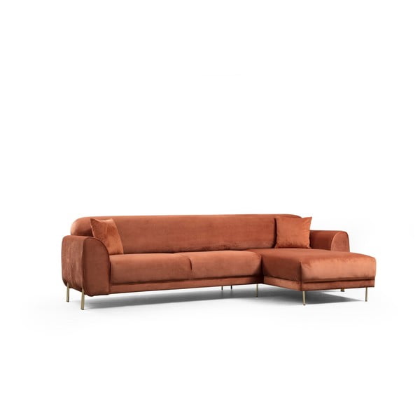 Narančasto-smeđi kutni kauč na razvlačenje s baršunastom površinom Artie Image, desni kut-image-4