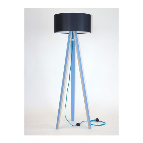 Plava podna svjetiljka s crnim sjenilom i tirkiznim Ragaba Wanda kabelom