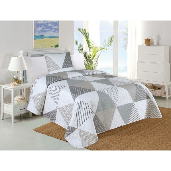 Bijeli/sivi prošiven set prekrivača i jastučnice 140x220 cm Terez – My House