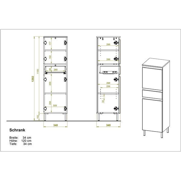Bijeli visoki kupaonski ormarić u dekoru hrasta 34x120 cm Torrance - Germania-image-3