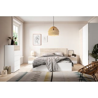 Bijeli/u prirodnoj boji bračni krevet u dekoru hrasta 140x190 cm Sahara – Marckeric