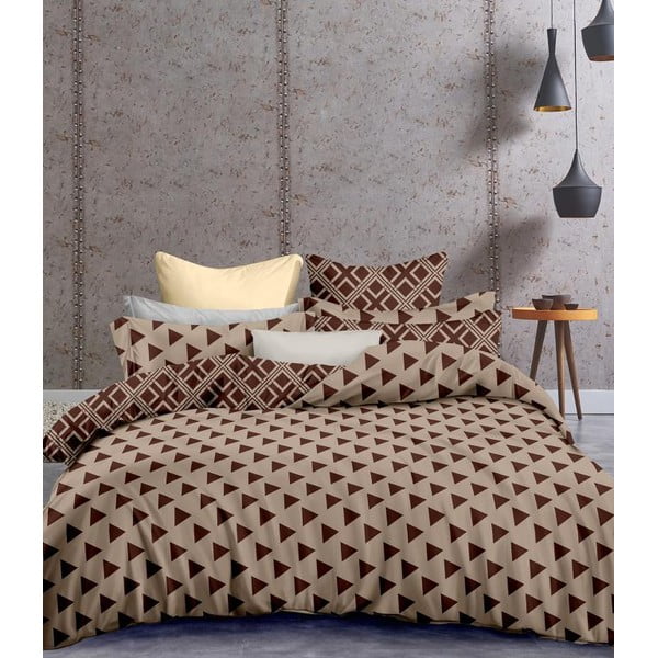 Smeđe-bež dvostrana posteljina za bračni krevet od mikrovlakana DecoKing Hypnosis Triangles, 200 x 200 cm