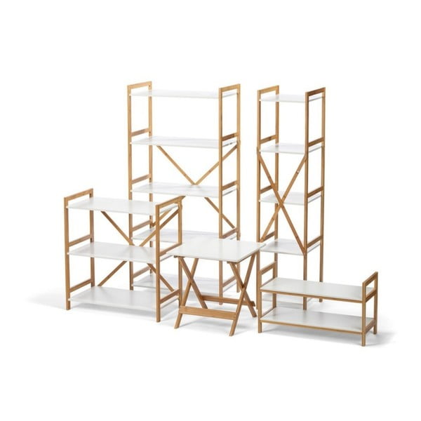 Bijeli uski regal na pet katova s bambusovim postoljem Bonami Essentials Lora-image-1