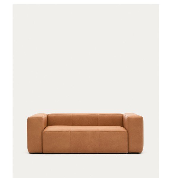 Smeđa kožna sofa 210 cm Blok – Kave Home