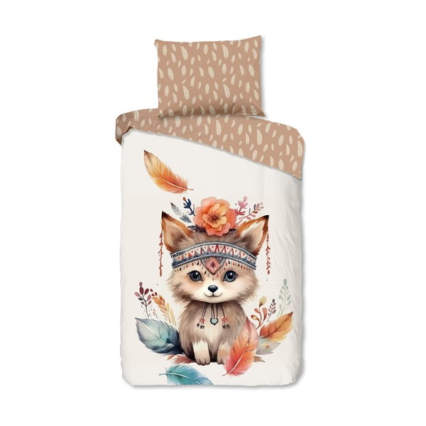 Smeđa/bež pamučna dječja posteljina za krevet za jednu osobu 140x200 cm Hay – Good Morning