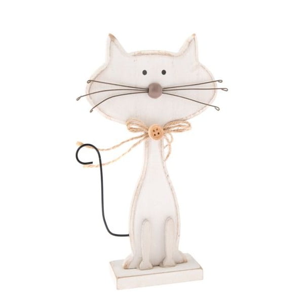 Bijela drvena dekoracija u obliku mačke Dakls Cats, visina 18 cm