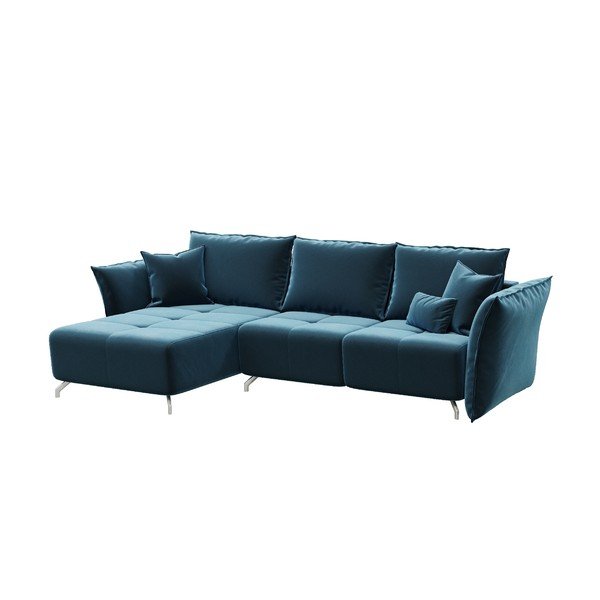 Tamnoplava baršunasta kutna garnitura na razvlačenje Devichy Hermes-image-3