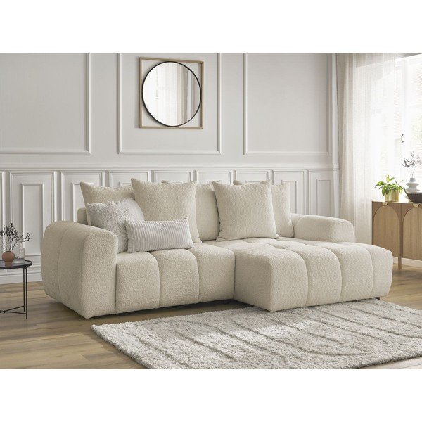 Bež sklopiva/s prostorom za odlaganje kutna garnitura od bouclé tkanine (s desnim kutom/s ležaljkom) Roxelane – Bobochic Paris-image-4