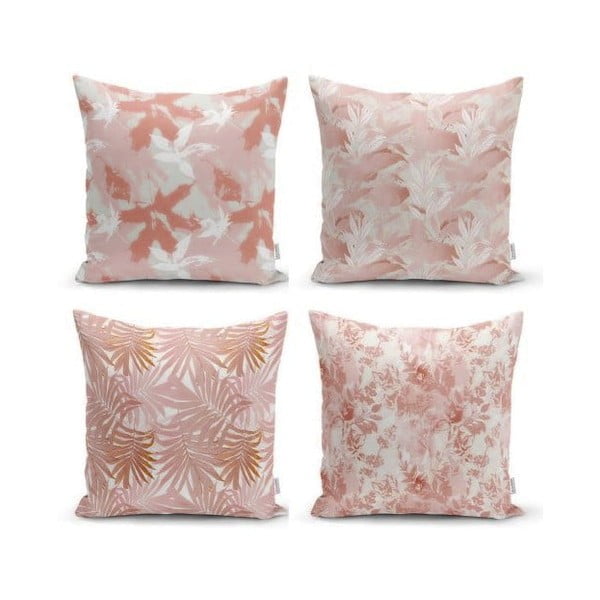 Set od 4 ukrasne jastučnice Minimalist Cushion Covers Pink Leaves, 45 x 45 cm