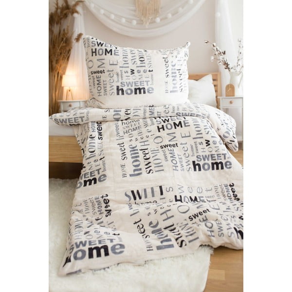 Krem posteljina za krevet za jednu osobu od mikropliša 140x200 cm Home Sweet Home – Jerry Fabrics