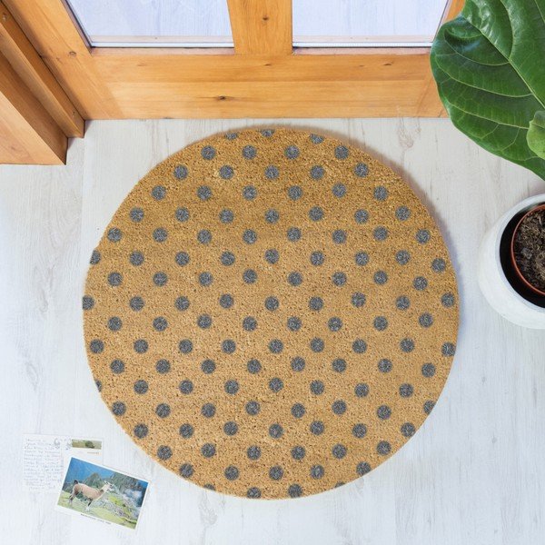 Siva okrugla prostirka od prirodnog kokosovog vlakna Artsy Doormats Dots, ⌀ 70 cm-image-1