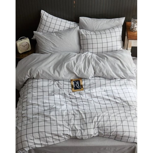 Bijela posteljina za bračni krevet/za produženi krevet s uključenom plahtom/4-dijelna 200x220 cm Geometric – Mila Home-image-1