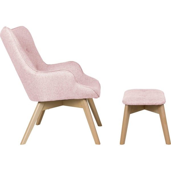 Svijetlo ružičasta fotelja s naslonjačem za noge Niko – Ropez-image-3