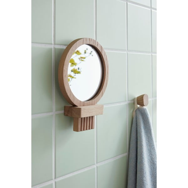 Zidno/kozmetičko ogledalo s okvirom od masivnog drveta ø 14 cm – Hübsch-image-1