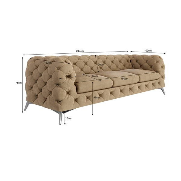Svjetlo smeđa baršunasti sofa 243 cm Chelsea – Ropez-image-3