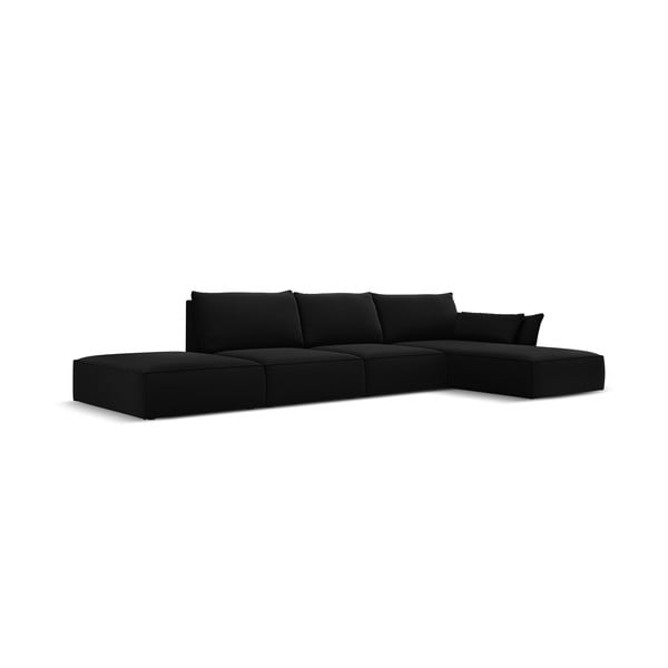 Crna baršunasti kutna garnitura (s desnim kutom/s ležaljkom) Vanda – Mazzini Sofas-image-2