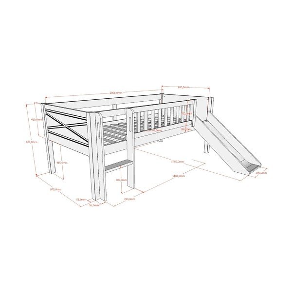 Bijeli podignuti dječji krevet od masivnog bora s podnicom 90x200 cm Scott – Vipack-image-2