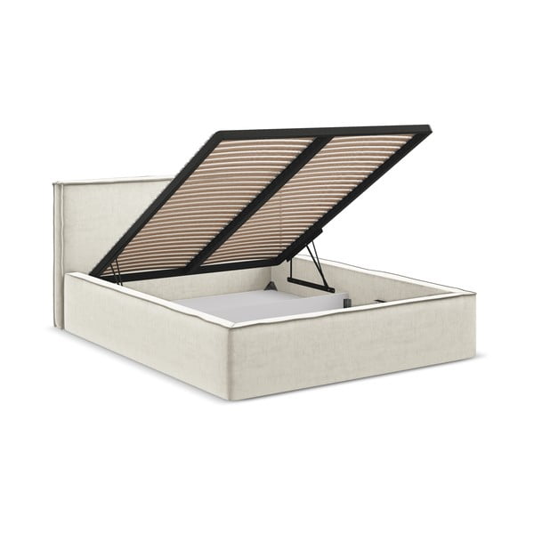 Krem tapecirani bračni krevet s prostorom za odlaganje s podnicom 180x200 cm Anani – Makamii-image-2