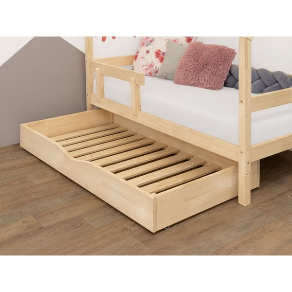 Prirodna drvena ladica ispod kreveta s Benl Buddy rešetkom, 90 x 180 cm