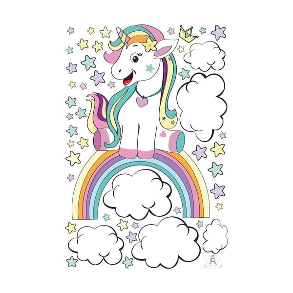 Dječja zidna naljepnica Ambiance Unicorn on its Fairy Rainbow, 90 x 60 cm