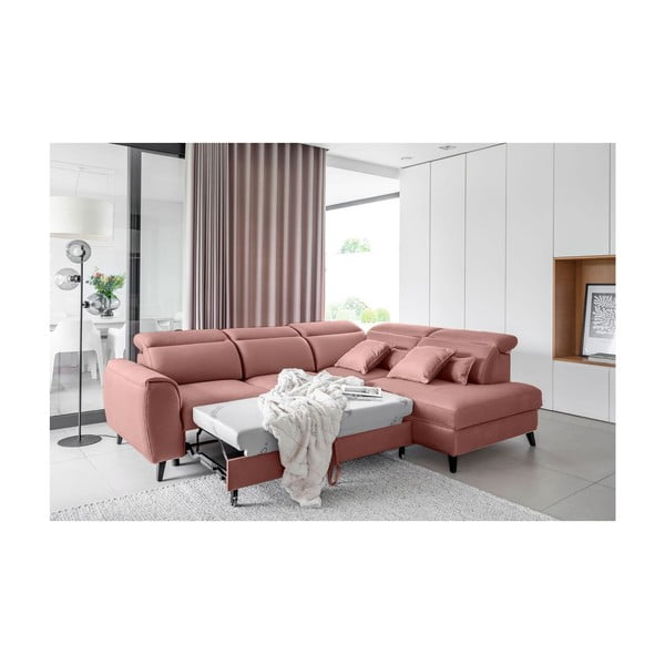 Ružičasta baršunasti sklopiva/s prostorom za odlaganje kutna garnitura (s desnim kutom/u obliku slova L) Noble – ELTAP-image-4