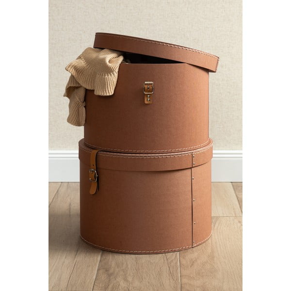 Smeđe kartonske kutije za pohranu u setu  2 kom s poklopcem ø 37,5x25 cm Rut Restore Paper Laminate – Bigso-image-1