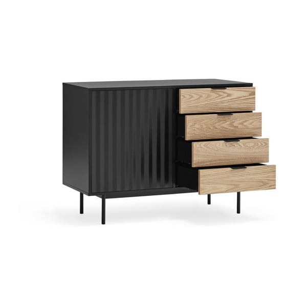 Crna/u prirodnoj boji niska komoda u dekoru hrasta 108x80 cm Sierra – Teulat-image-2