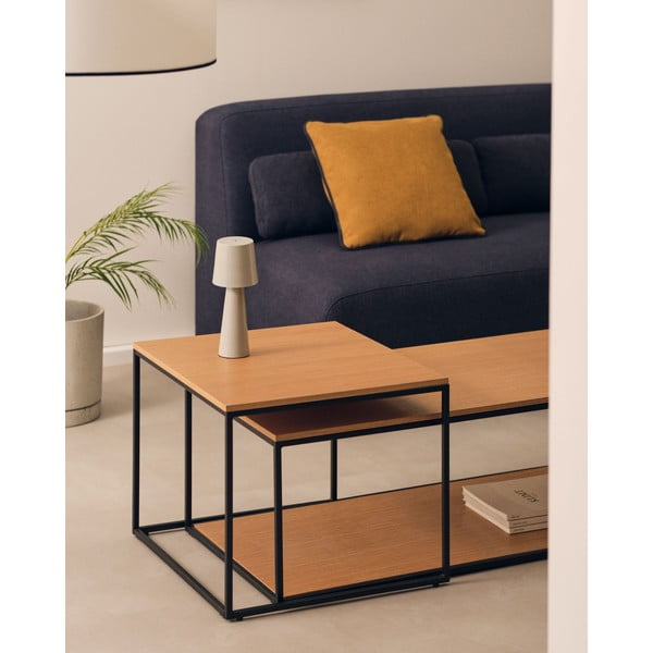 Okrugli stolići za kavu u setu 2 kom s pločom stola u dekoru hrasta u prirodnoj boji 50x100 cm Yoana – Kave Home-image-1