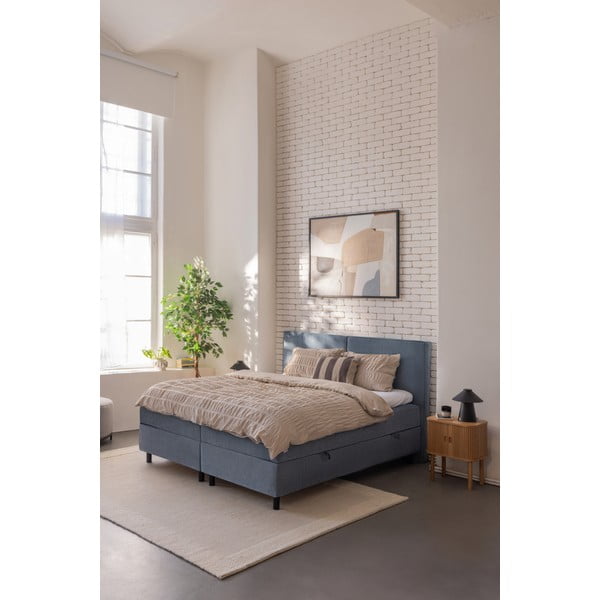 Plavi boxspring krevet s prostorom za odlaganje 160x200 cm Elva Bold – Bonami Selection-image-1
