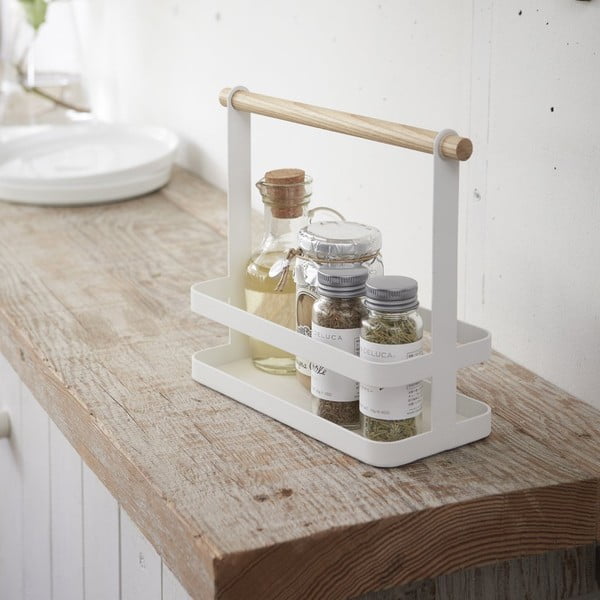 Bijeli stalak s detaljima od bukovine za začine YAMAZAKI Tosca-image-1