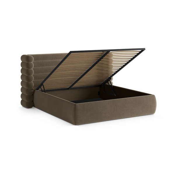 Smeđe-sivi tapecirani bračni krevet s prostorom za odlaganje s podnicom 200x200 cm Mount – Micadoni -image-2