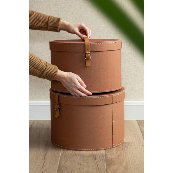 Smeđe kartonske kutije za pohranu u setu  2 kom s poklopcem ø 37,5x25 cm Rut Restore Paper Laminate – Bigso-image-4