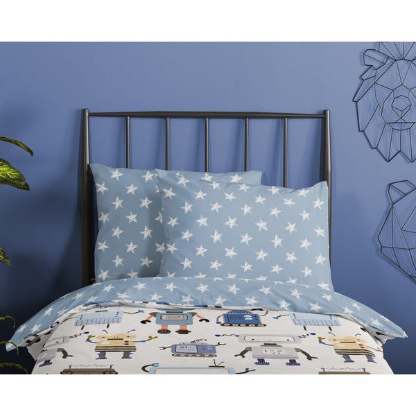 Plava/bež pamučna dječja posteljina za krevet za jednu osobu 140x200 cm Robo – Good Morning-image-2