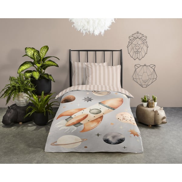 Sivo-bež pamučna dječja posteljina za krevet za jednu osobu 140x200 cm Explore – Good Morning-image-1