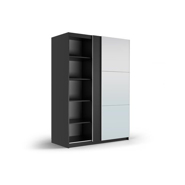 Crni ormar s ogledalom i kliznim vratima 151x215 cm Lisburn - Cosmopolitan Design-image-2